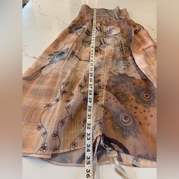 Vintage 90’s Dress Strapless Abstract Floral Beige With Pull-string Hem Size Med - Picture 3 of 10